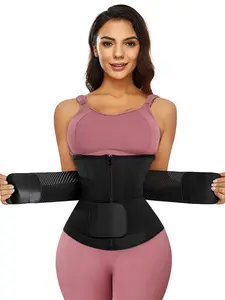 Women's Adjustable Velcro Waist Cincher Air Layer Breathable Stretch Knit Casual Elastic Shapewear Belt, Dual Rubber Compression Waist Trainer
