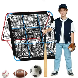 Garvee Baseball Rebound Net, 5 x 4.3 feet with 9-Hole Lens, Adjustable Angle Rebound Back Trainer, Attack Zone Practice Net for Softball and Baseball, Training Equipment