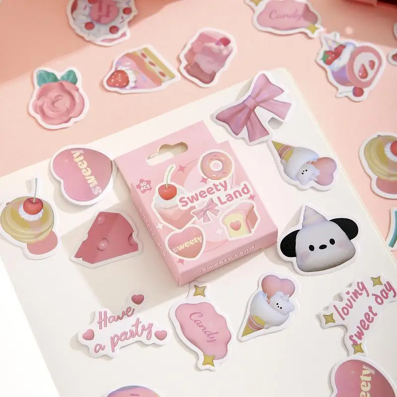 50pcs/box Cute Cartoon Sticker, Self-adhesive Material Decor Paper for Scrapbooking & Journal Making, DIY Decorative Sticker for Stationery Computer W