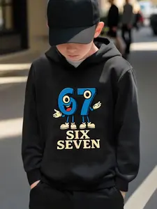 New Spring And Autumn Children's Clothing, Boys And Girls' Creative Hooded Sweatshirts, Graphic Casual Hoodie, Building Block Cartoon 67 Print Tops, Trendy And Casual Daily Wear Versatile For All Occasions, Ideal Gift Choice