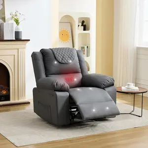 Oversized Massage Recliner Chair for Adults,PU Leather Recliner Chairs Single Sofa with Vibration Massage and Heating,Side Pocket for Living Room/Bedroom