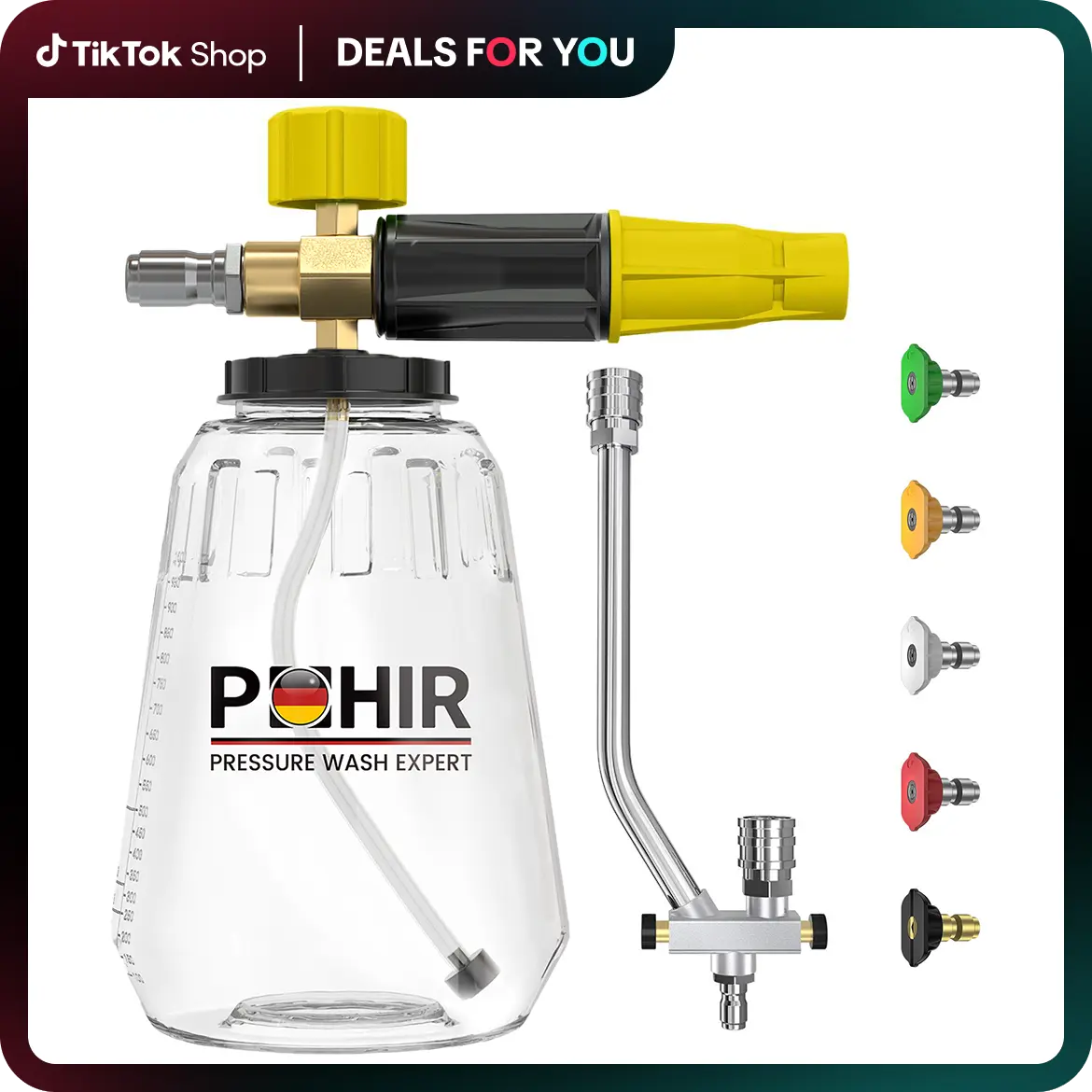 Summervibes POHIR Foam Cannon Kit, 1/4-Inch Quick Connect Dual-Connector Accessory, Easy-Attach Stainless Steel Filter, Thick Foam Spray Lance, Car Washer Nozzle for Cars/Bikes