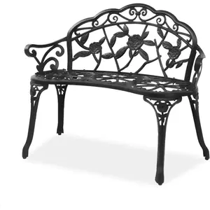 Karlhome 38.5" Patio Park Garden Outdoor Metal Rose Bench, 2-Person Cast Iron Cast Aluminium Frame Antique Finish Chair,Accented Lawn Front Porch Path Yard Decor Deck Furniture