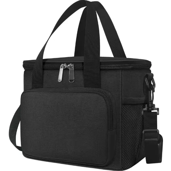 Reusable Lunch Box for Men/Women - Insulated Lunch Bag Leakproof Lunchbox for Work Office Picnic Beach - Freezable Lunch Cooler Bag with Adjustable Shoulder Strap - Black