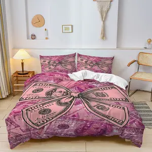 2/3Pcs  Pink Glitter Money Print Duvet Cover Set, Chic and Stylish Bedding Set for Glamorous Bedroom Decor,Perfect for Celebrating Wealth and Success, Includes 1 or 2 Pillowcase - No filling/Zipper Closure