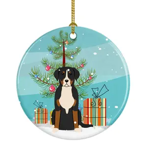 212 MAIN Porcelain Christmas Tree Ornament - Round, Gloss-Finish Greater Swiss Mountain Dog Ceramics Decoration, Paintable Festive Gift for Friends