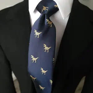 Blue Dinosaur Pattern Silk Tie Pocket Square Cufflinks Set