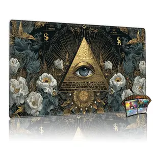 Mystic Golden Eye Pyramid Playmat 12x24 inch TCG MTG Game Mat Ornate Floral Design Mouse Pad Ideal Gift for Card Game Battles Parties Family Fun