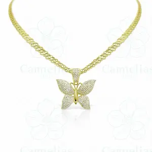 Spanish Chain with Butterfly Pendant 18 & 20 Inches Gold Plated Hip Hop Jewelry for Men and Women