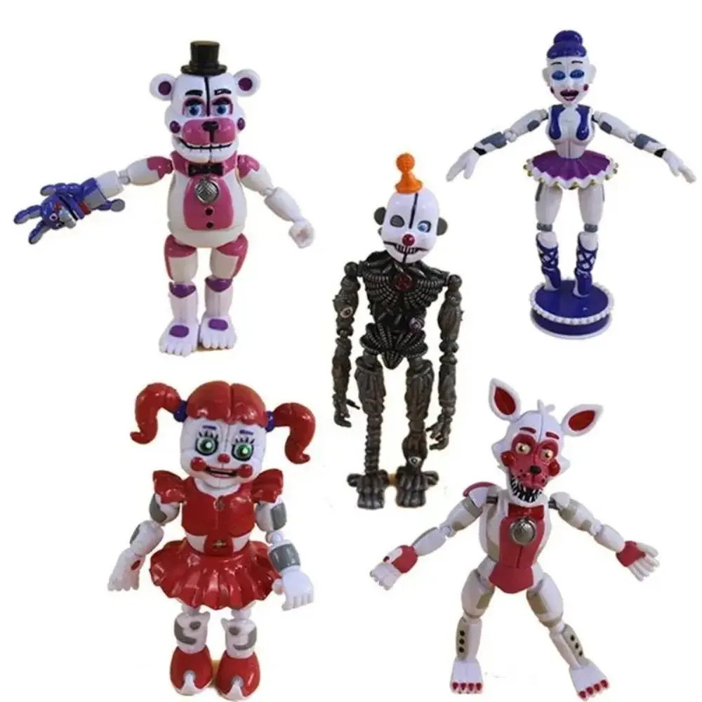 Funtime Foxy Midnight Plastic Toy Bear 5-Piece Set - Sister Location Themed Figures with Light-Up & Movable Joints, Movable Figurines Collectibles, Ready-to-Play Gag Toys & Practical Jokes, Toyset