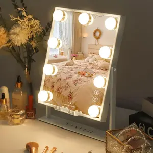 Free Shipping  VANITll Hollywood Makeup Vanity Small MirrorWith 9 LED Bulbs 9.84"x11.81" Wireless ChargingBluetooth Speaker Smart Control Adjustable 3Color Lights 360 Degree Rotation SettingCosmetic Chargeable