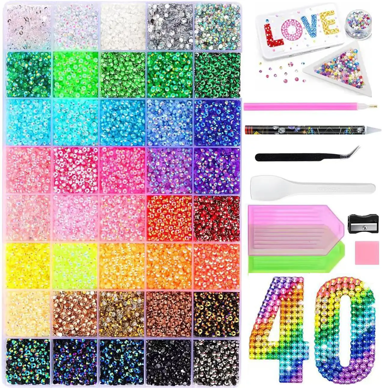 32000 Pcs 40-Color 3 mm Trendy Nail-Bedazzling Rhinestones Kit, AB Iridescent Crystal Rhinestones, Semi-Circular Flat-Back Resin Diamond Decorations for DIY Nails, Birthday and Holiday Ornaments, Nail Book Art