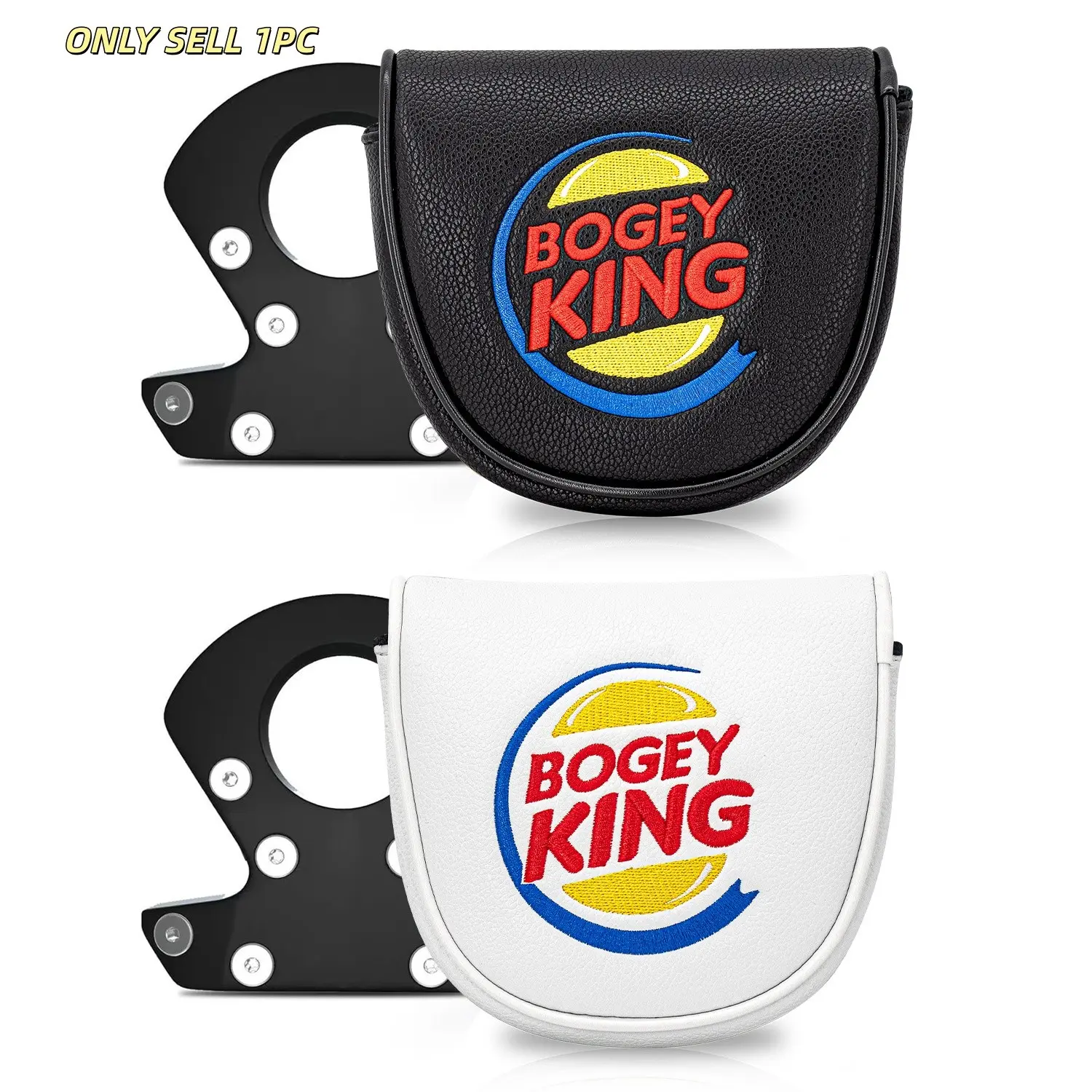 Golf Putter Cover with Buffer Lining, Magnetic Closure, Half Circle Design, Compatible with Df3 Putters, King Bogey Pattern, Golf Accessory