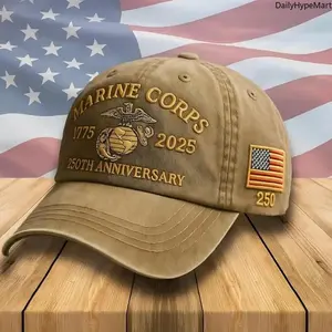 Men's Washed Retro Marine Corps 250th Anniversary Cotton Baseball Cap - Adjustable-Fit Veteran Hat, Men's Accessories for Daily Wear & Special Occasions