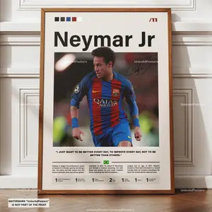 Neymar Jr Poster, Neymar Brazil, Framed Football Print, World Cup Soccer Decor, Football Star Artwork, Neymar Wall Art, Neymar Jr, Barcelone