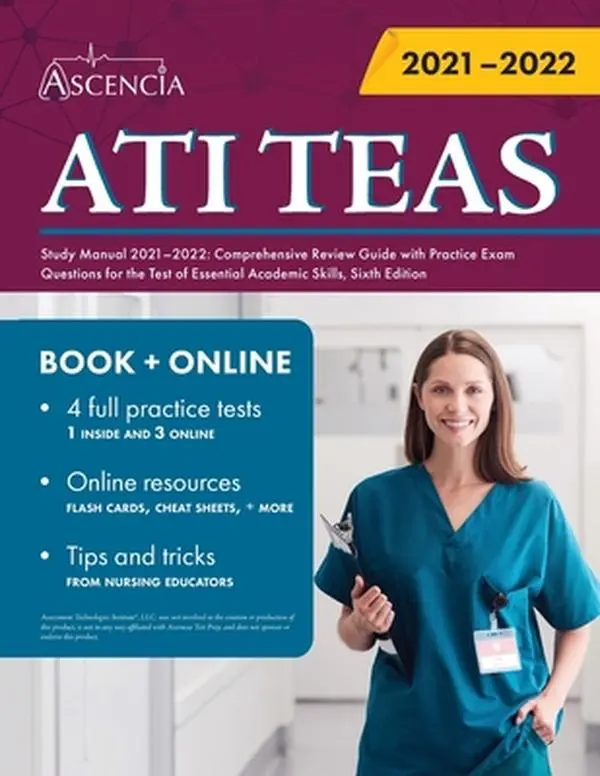 USED Book - ATI TEAS Study Manual 2021-2022: Comprehensive Review Guide with Practice Exam Questions for the Test of Essential Academic Skills, Sixth Edition by Falgout (Paperback) - english
