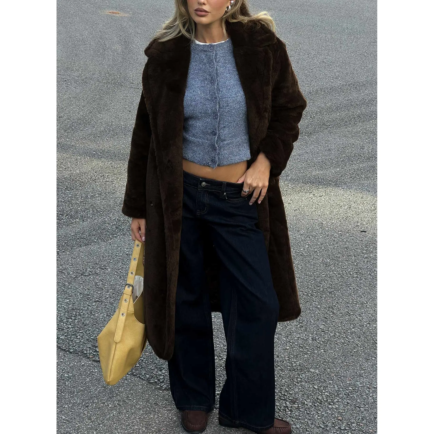 Alvie Longline Faux Fur Coat Brown