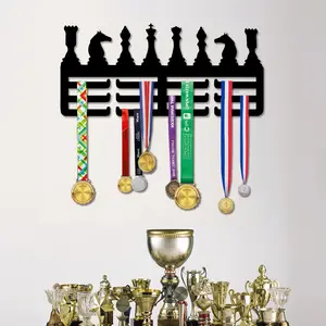 Wall-Mounted Trophy Display Stand, High-End Metal Structure, Adjustable Hooks and Ribbon Holder, Easy Installation, Space-Saving Design