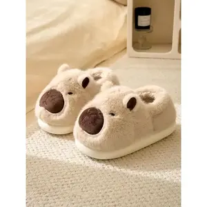 Women's Cute Cartoon Capybara Design Plush Slippers, Casual Soft Comfortable Non-slip Home Slippers, Warm Slippers for Indoor & Outdoor Use for Fall & WinterGift