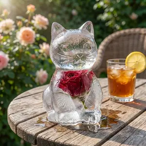 Cat Shaped Ice Cube Mold - Large 3D Silicone Tray for Easy Release Ice. Reusable Novelty Animal Shape for Home Bar, Bourbon & Summer Drinks.