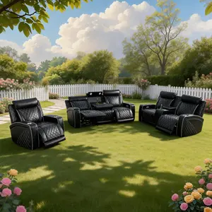 Aainehome Black Breathable Leather 3-Piece Living Room Functional Sofa Set