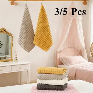 3/5pcs Waffle Washcloths - 35x35cm Square Small Towel, Soft & Absorbent, Skin-Friendly Plain Color Breathable, Ideal for Face Washing, Daily Facial Cleansing & Home Bathroom Use