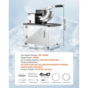 VEVOR Commercial Ice Crusher 661LBS/H, 350W Electric Snow Cone Machine with 4 Blades, 2000RPM Stainless Steel Shaved Ice Machine with 11 Gal Crushed-Ice Box, for Family Restaurants Bars, Black