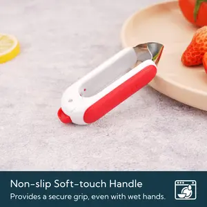 Strawberry Huller Corer Stem Remover with Safety Lock, Non-Slip Soft-touch Handle, Blades, Dishwasher Safe,1 Pack