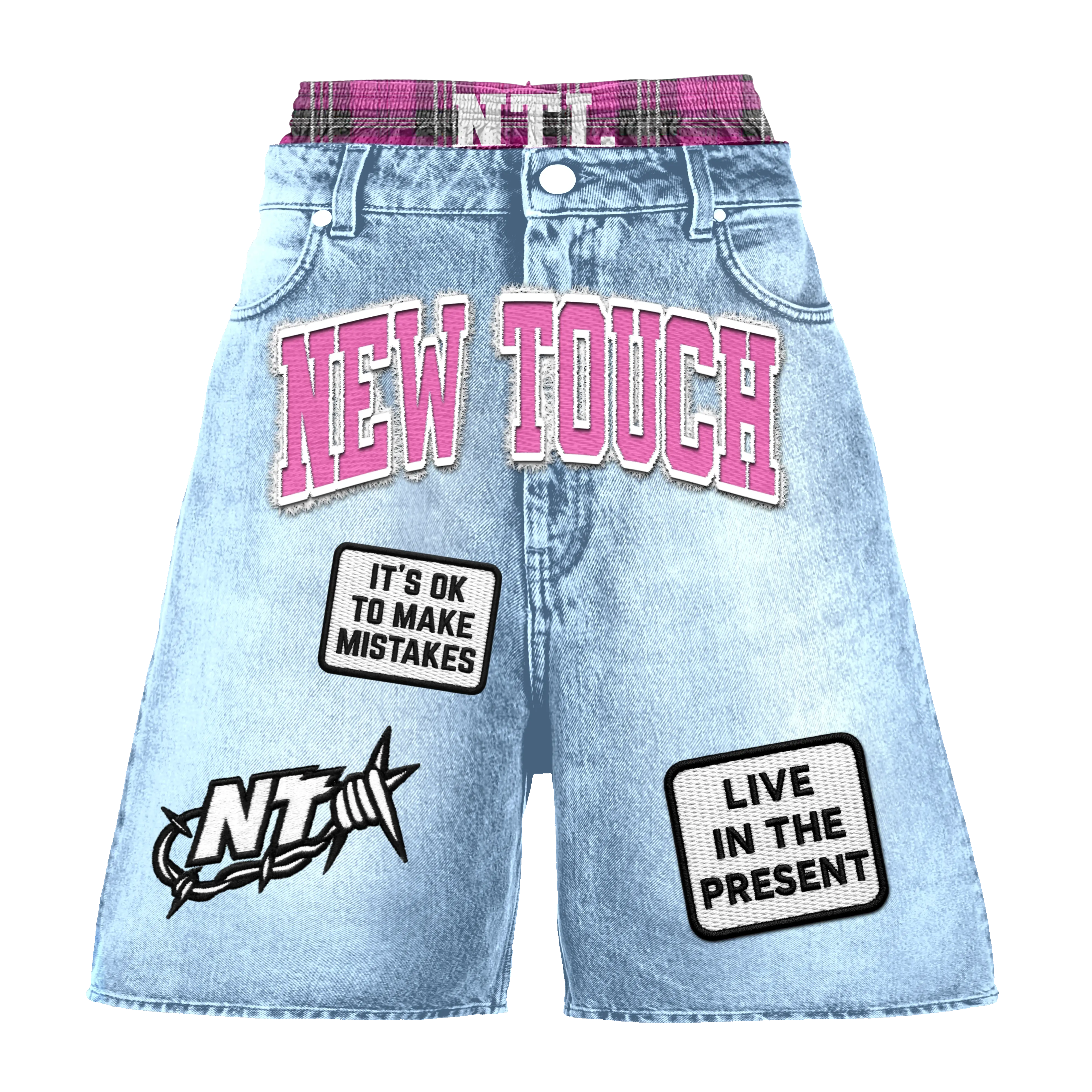 Light Blue/Pink Double Waisted Jorts Light Blue/Pink Double Waisted Jorts