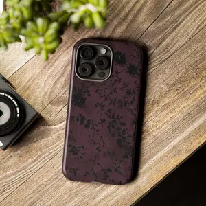 Dark Plum Floral Silhouette Tough Phone Case, MagSafe Dual Layer Shockproof Protection, Protective Cover For iPhone 11–17 Pro Max, Aesthetic Unique Gift For Her and Him