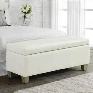 41" /51'' Faux Leather Storage Ottoman, Rectangle Upholstered End of Bed Storage Bench, Stitch Tufted Bedroom Bench with Storage, Entryway Living Room Large Storage Ottoman with Wooden Legs