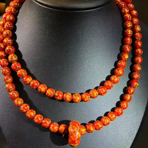 Lacquer Mala Necklace 108 beads 7mm+ Opal Inlaid Collection