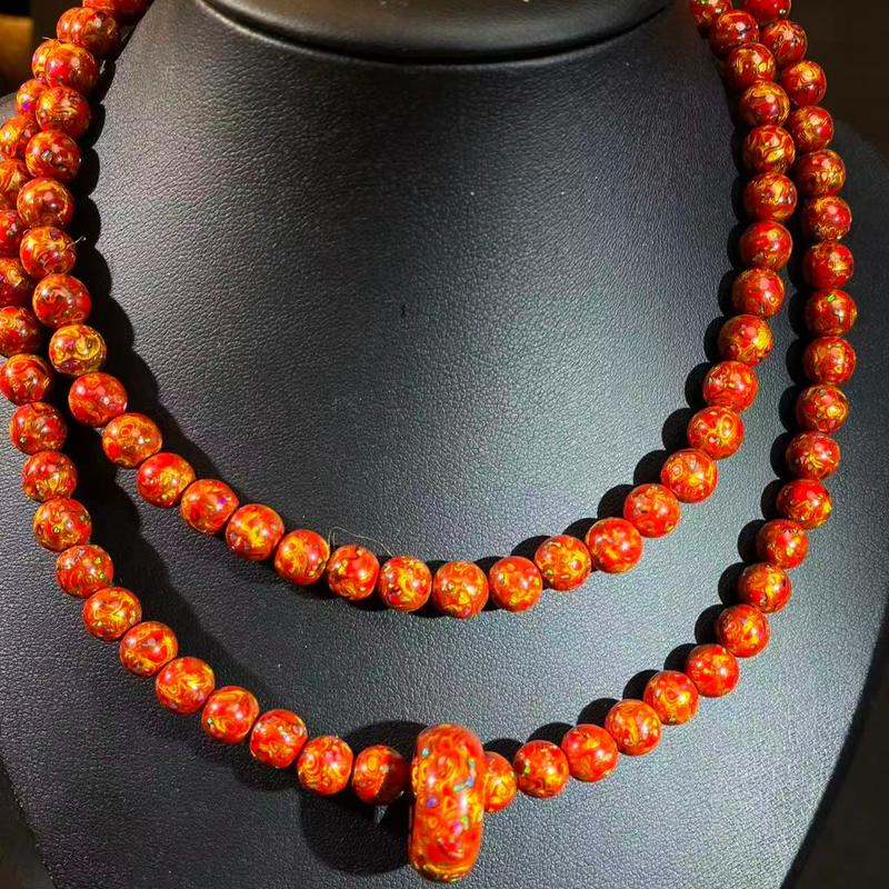 Lacquer Mala Necklace 108 beads 7mm+ Opal Inlaid Collection