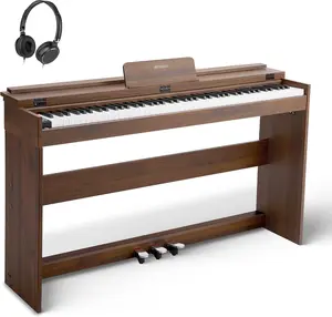 STRICH 88 Keys Digital Piano, Hammer-Action Fully Weighted Keyboard, Cover Designed Electric Piano Keyboard with Furniture Stand, Headphones, Three Pedal, Color Walnut Wood, SDP-350W