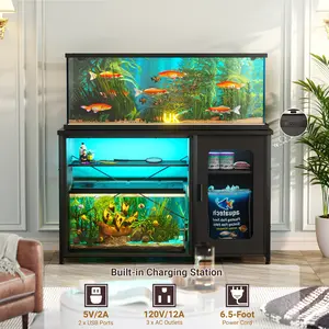 Homieasy 55-75 Gallon Aquarium Stand with Power Outlets & LED Light, Reversible Fish Tank Stand with Cabinet for Fish Tank Accessories Storage, Heavy Duty Metal Frame, 880LBS Capacity