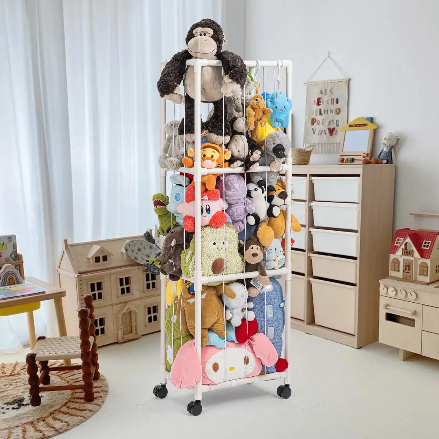 Stuffed Animal Zoo Storage, Extra Large Stuffed Animal Holder with Dust Cloth and Universal Wheels, Toy Storage Organizer, Plush Storage Organizer Shelf for Birthday Gift, Nursery Play Room