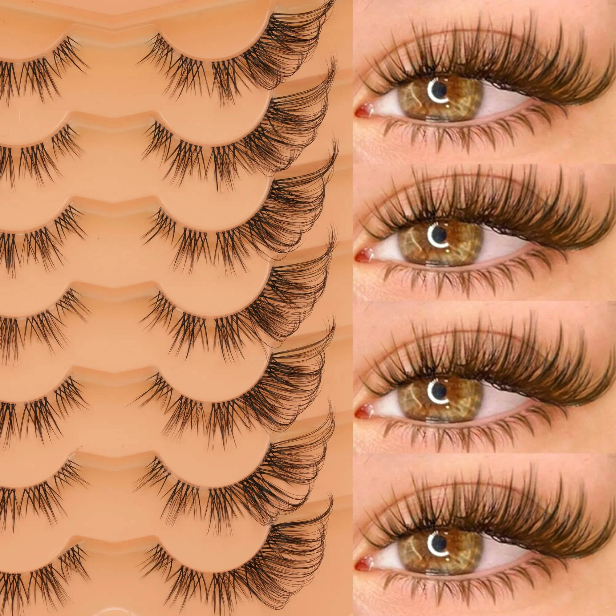 7 Pairs Crisscross Fox-Cat Eye False Eyelashes, Natural Curly Outer Corner Lengthening Lifting Soft Lash Strips for Makeup