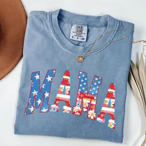 Comfort Colors American Mama Shirt, Mama T-Shirt, Retro Mama America Tee, 4th of July TShirt, American Mama, Retro USA Shirt, Patriotic Tee - LORA ATCHER