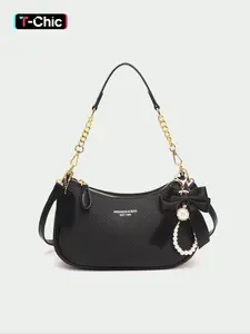 Women's Vintage PU, Fashion Chain Breadbag, Embellished Shoulder Bag, Casual Commuter Bag, Commuter Office Streetwear, Perfect Gift, Pure Color, Ideal for Daily Use