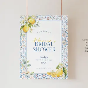 Editable Amalfi Bridal Shower Welcome Sign Lemon Citrus Bachelorette Welcome Sign Printable Coastal Mediterranean Welcome Sign Blue Bridal