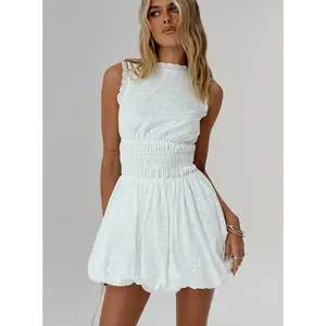 Vittoria Bubble Hem Mini Dress White