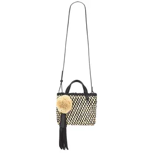 Ulla Johnson Raffia Mini Crossbody Bag in Noir Natural