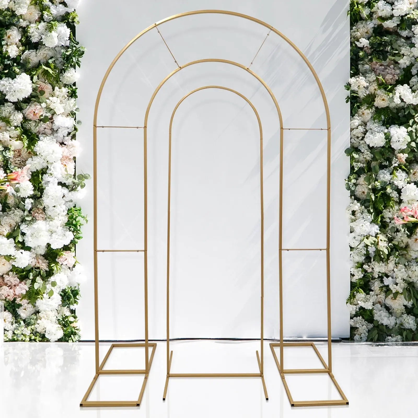 Chiara 2-Piece Gold Metal Frame Wedding Arch Decoration Stands - 6ft & 8ft LED-Ready Arches, Easy Assembly, Floral Hook Points, Ceremony Flower Display Supplies for Weddings, Birthdays