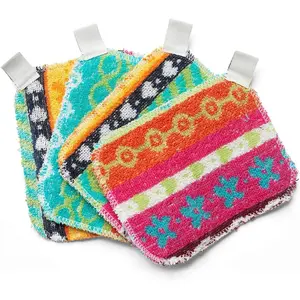 4-Pack Reusable Dish Cleaning Scrubbers for Kitchen and Household Cleaning, Eco-Friendly, Dishwasher Safe Soft Scrub, Various Colors and Designs