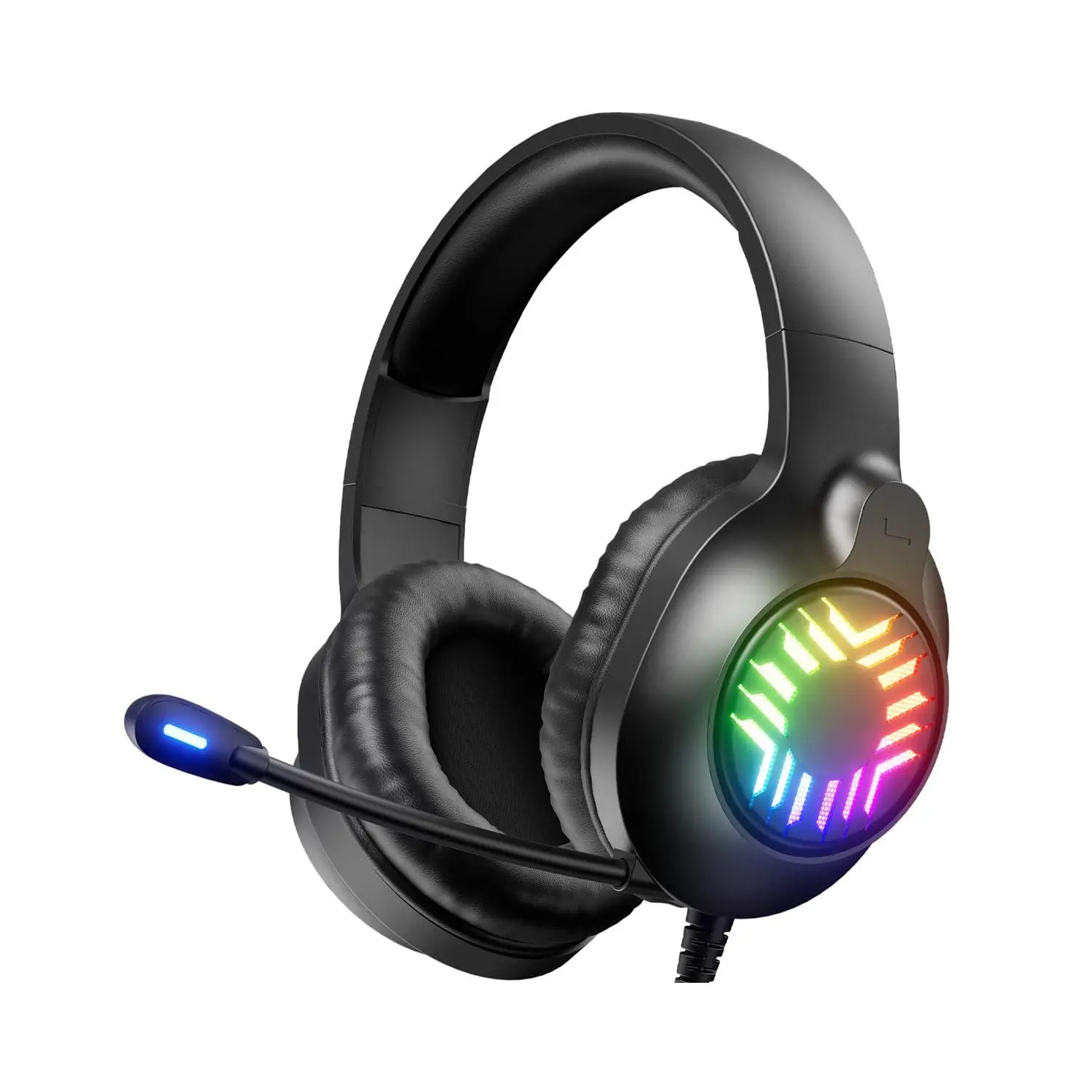 Stereo Gaming Headset  Wired Headphones Over Ear Noise Cancelling Mic 9 Colors Gradient Rgb Ligh Soft Memory Earmuffs For Pc One/series Ps5 Ps4 Controllers (black)