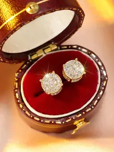 Round Shaped Artificial Zircon Decorated Stud Earrings, High Quality Earrings, Fashion Jewelry for Party, Daily Clothing Decor, Trendy All-match & Exquisite Jewelry for Birthday Gift