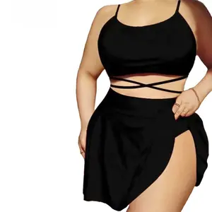 Women's Plus Size 3 Piece Swimwear Set with Skirt