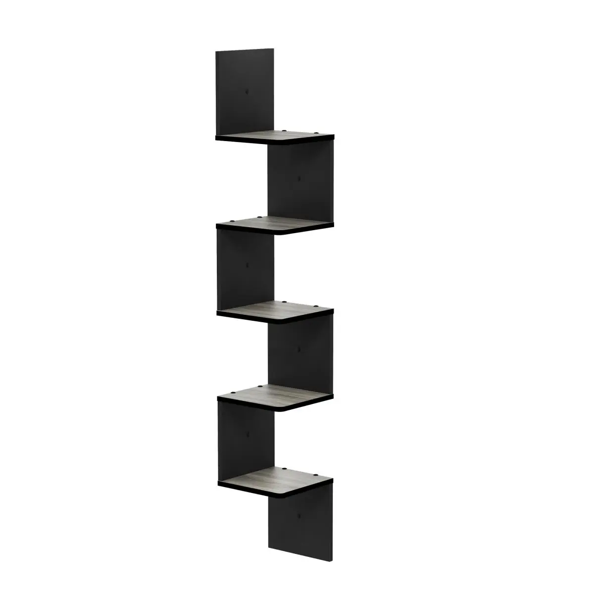 Furinno 5-Tier Floating Corner Square Wall Mounted Shelf - Space-Saving, Contemporary French Oak Grey & Black, Includes Screws, for Household Room Decor