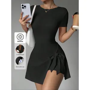 New flat chest short sleeved jumpsuit, women's fashionable yoga tennis skirt, a fashionable sports jumpsuit suitable for an active lifestyleRAIMENTRY