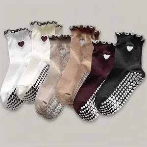 Grip Socks Pilates,4/6Pairs Cotton Cute Pilates Socks for Women, Ruffle Grippy Sock for Yoga Barre Hospital 5-10in